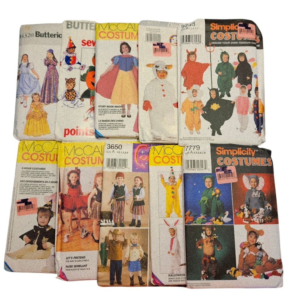 Lot-10 Patterns Infant Toddler Kids Halloween Costumes Uncut Princesses Animals